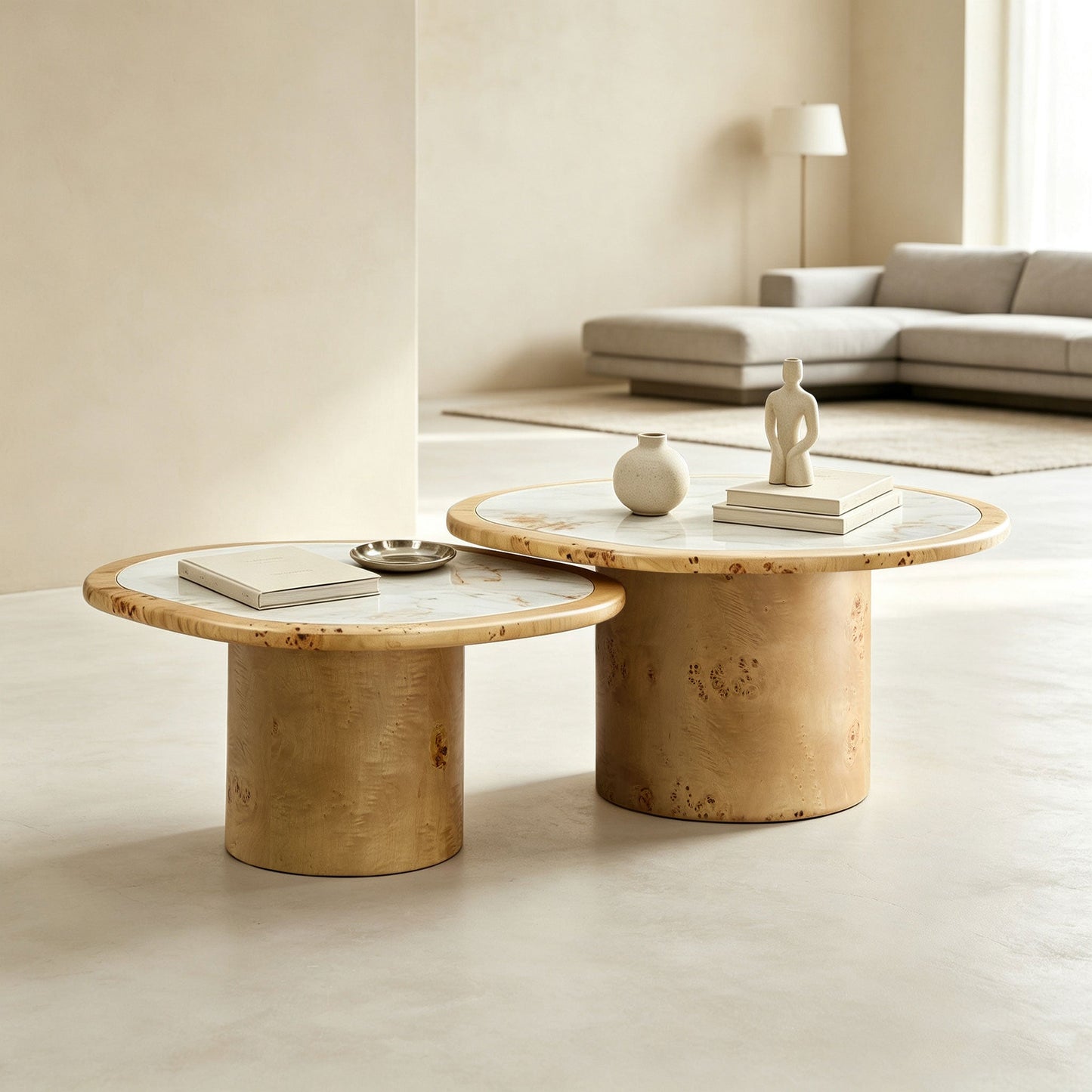 Irregular Coffee Table Set - 2pcs Burl Wood Veneer