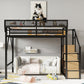 Queen Size Loft Bed with Stairs and Storage Shelves