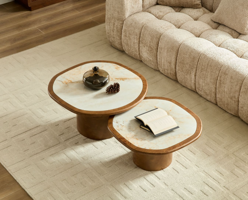 Irregular Coffee Table Set - 2pcs Burl Wood Veneer