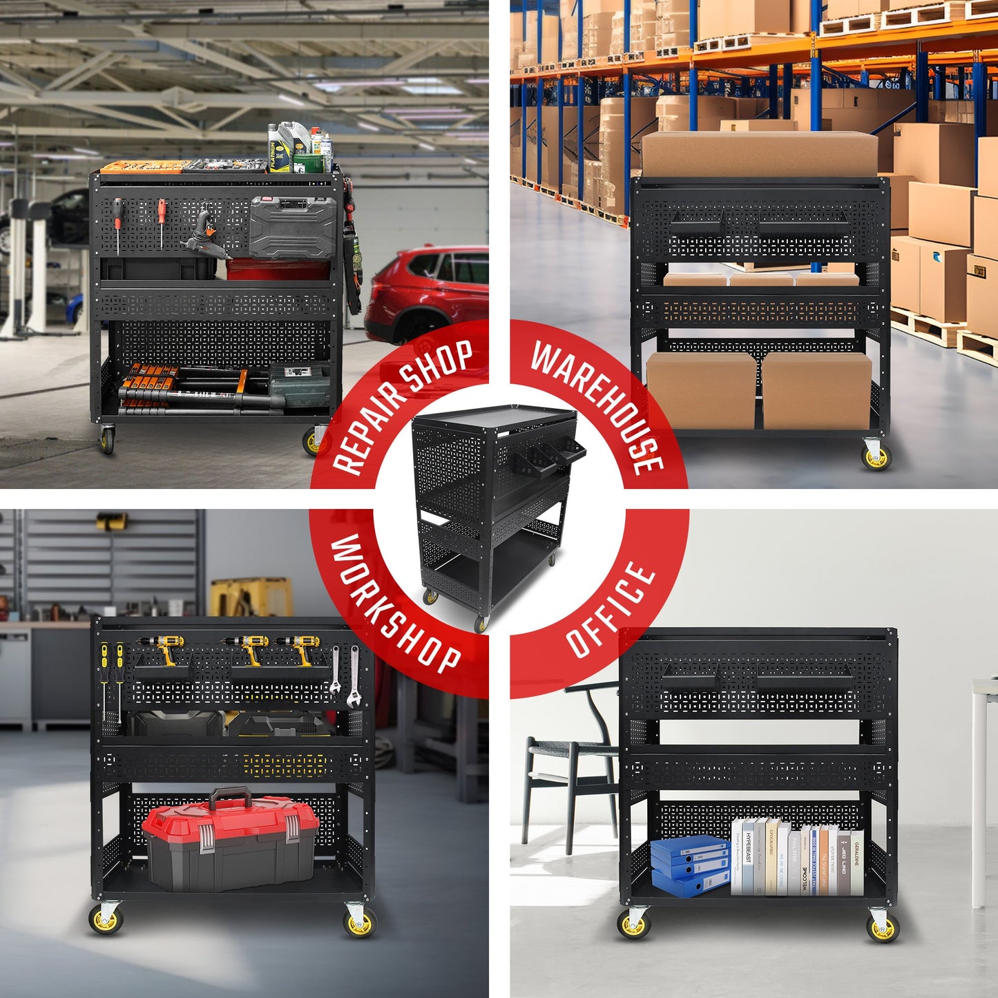3-Tier DIY Detachable Utility Cart Storage Tool Cart