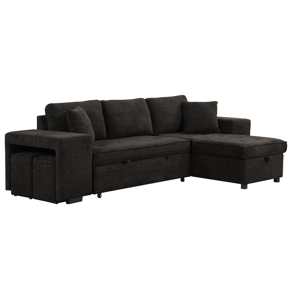 Modern L-Shape 3 Seat Reversible Sectional Couch, Pull Out Sleeper Sofa With Storage Chaise And 2 Stools For - view 3