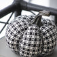 Set of 2 Fabric Black-White Plaid Pumpkin Decor