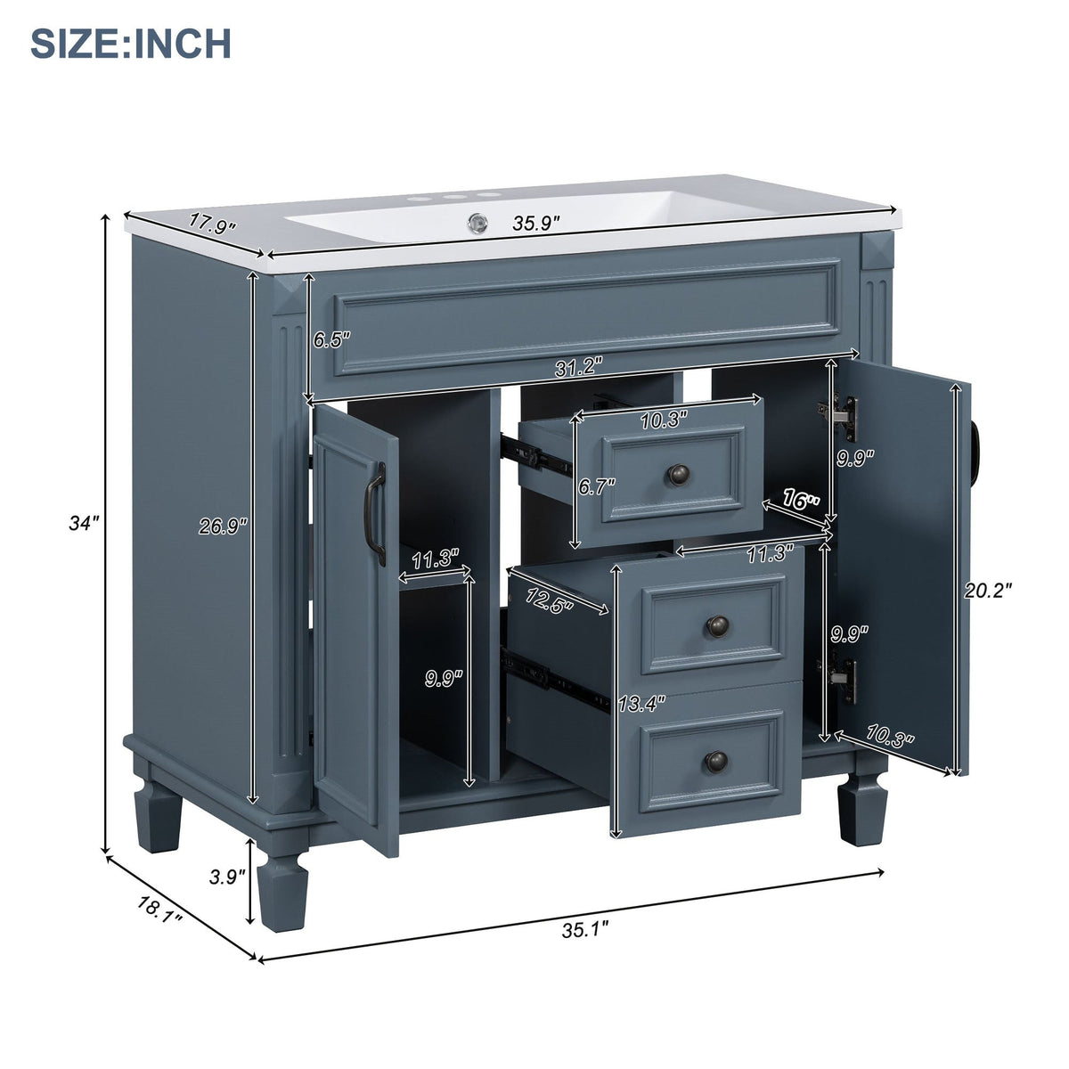 36'' Bathroom Vanity with Top Sink, Royal
