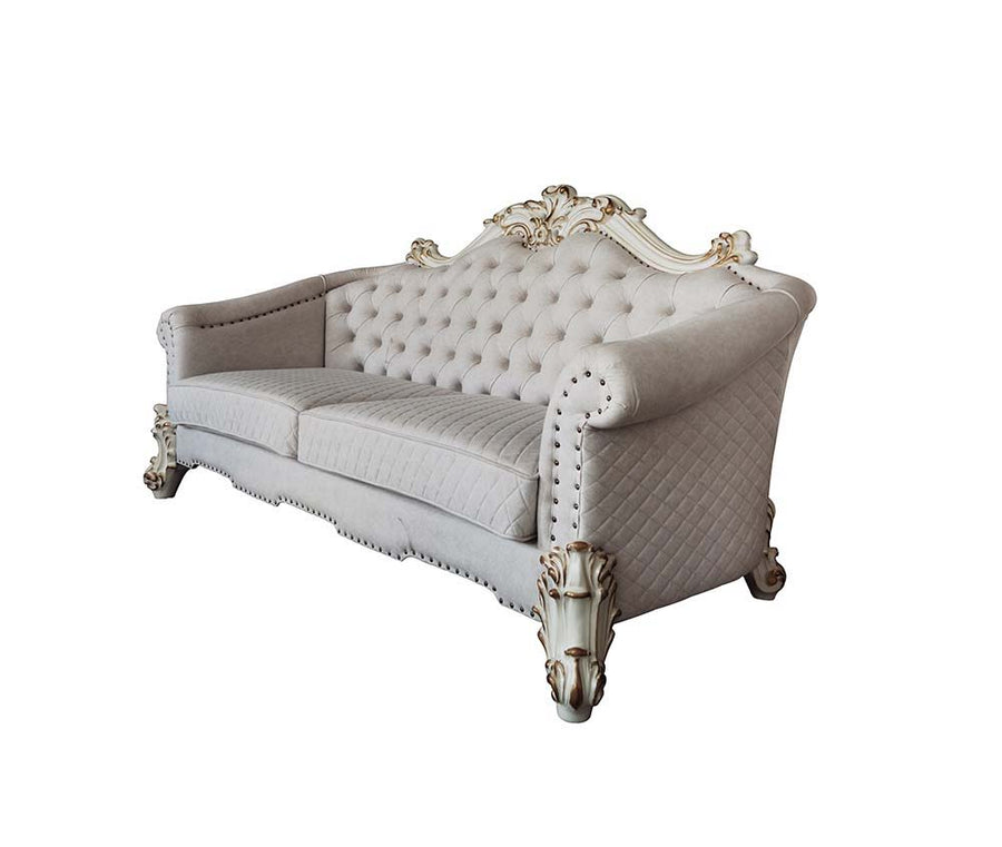 Vendome II - Sofa With 6 Pillows - Two Tone Ivory Fabric & Antique Pearl