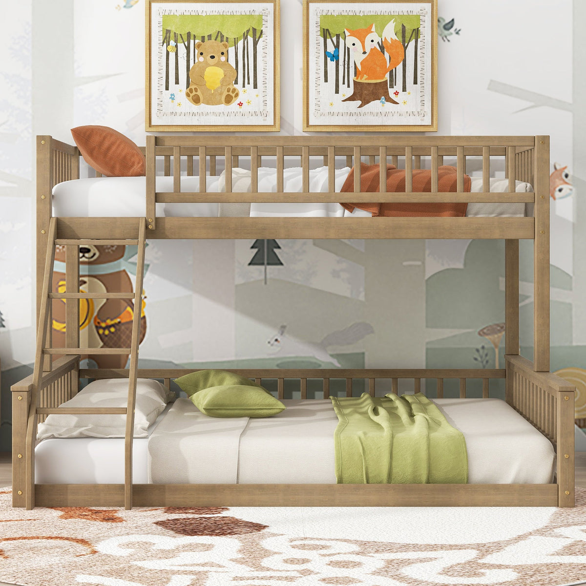 Twin XL Over Queen Bunk Bed with Ladder and Guardrails