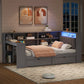 Wood Twin Size Platform Bed with Storage Shelves and Charging Station