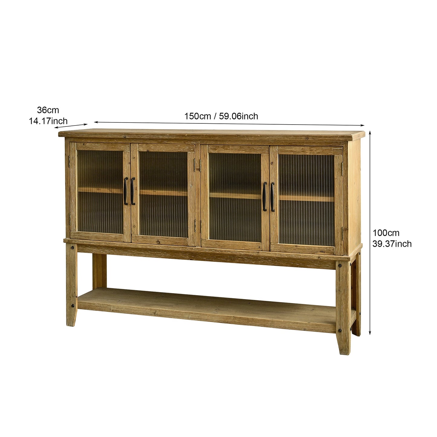59.06" Rectangle Accent Glass Door Wooden Sideboard Cabinet
