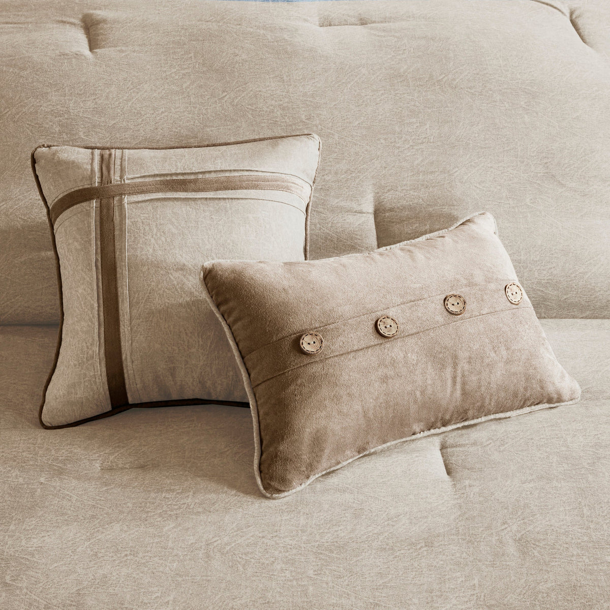 7 Piece Faux Suede Comforter Set Tan California King