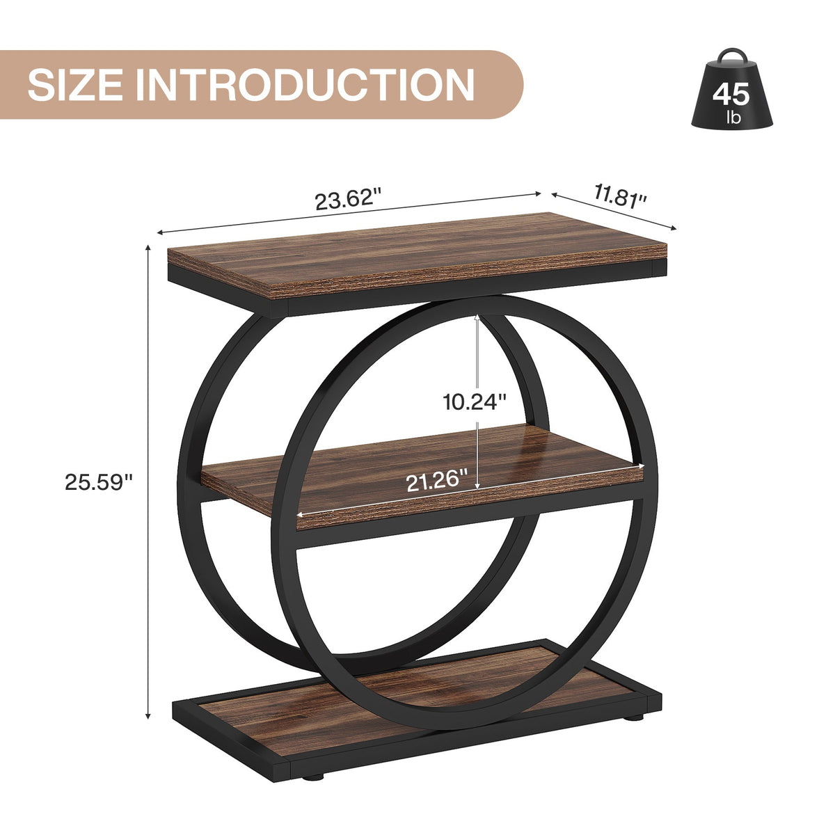 Industrial Narrow End Table with 3 Shelves