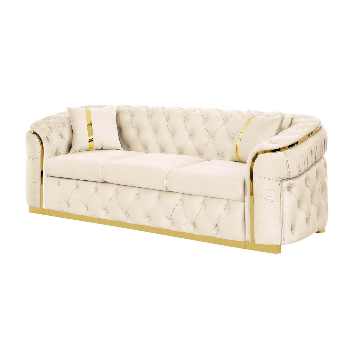 Button Tufted Couch With 2 Pillows, 3 Seater Luxury Chesterfield Sofa - view 2