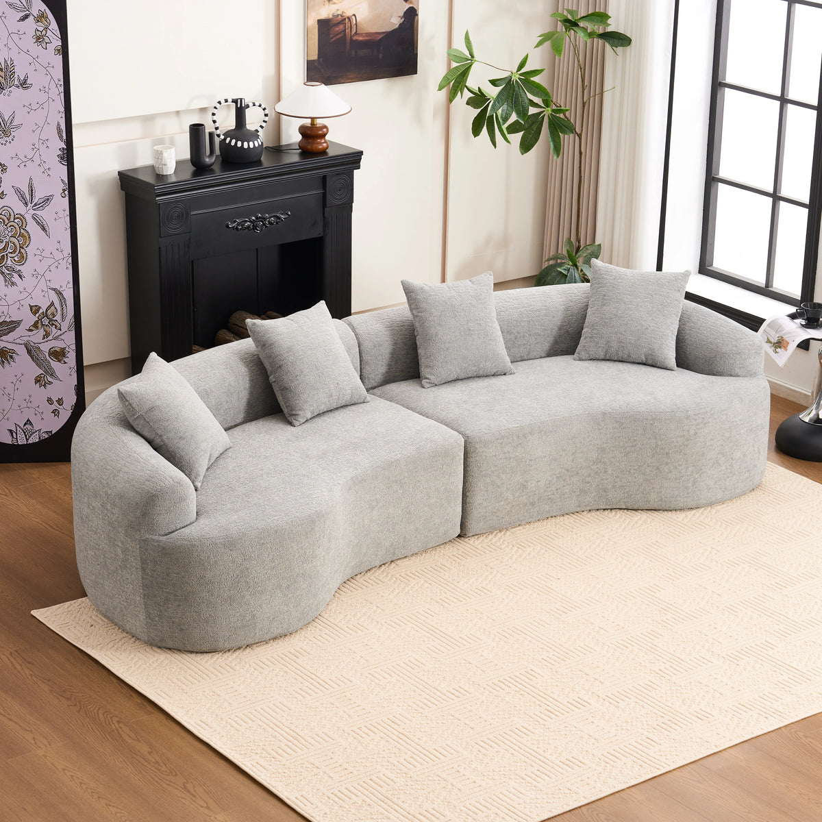 Curved Boneless Sofa, Compression Modular 110'' Sectional