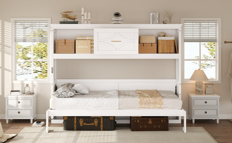 Twin Size Murphy Bed with Charging Station and Drawer