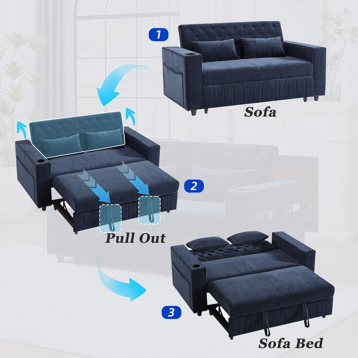 Pull-Out Sofa Bed Convertible Couch With Adjustable Backrest For Living Room - view 15