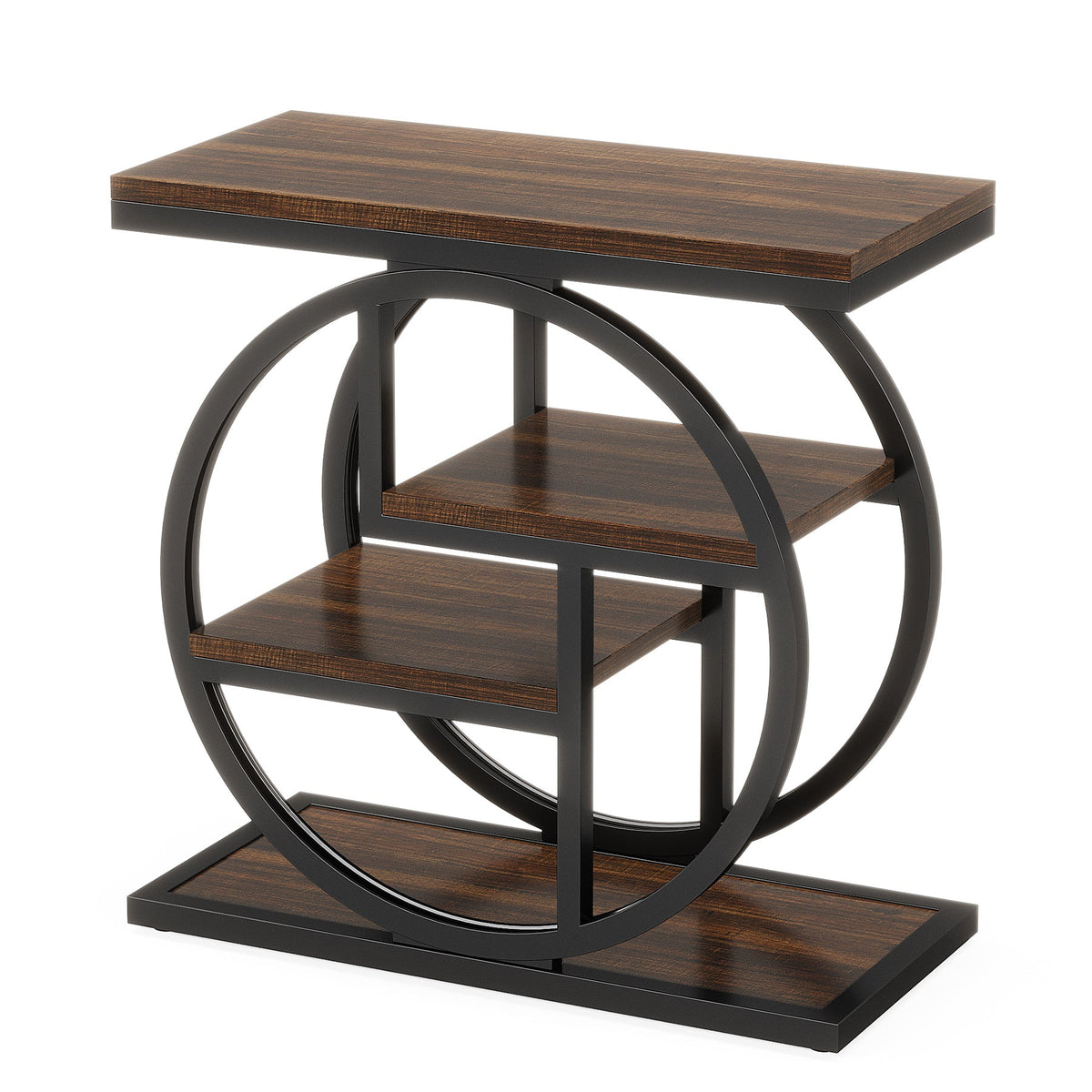 25.59" Industrial 4-Tier Narrow End Table with Storage Shelves