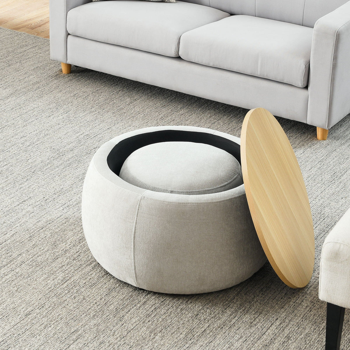 Round Storage Ottoman, 2 In 1 Function, End Table And Ottoman - view 27