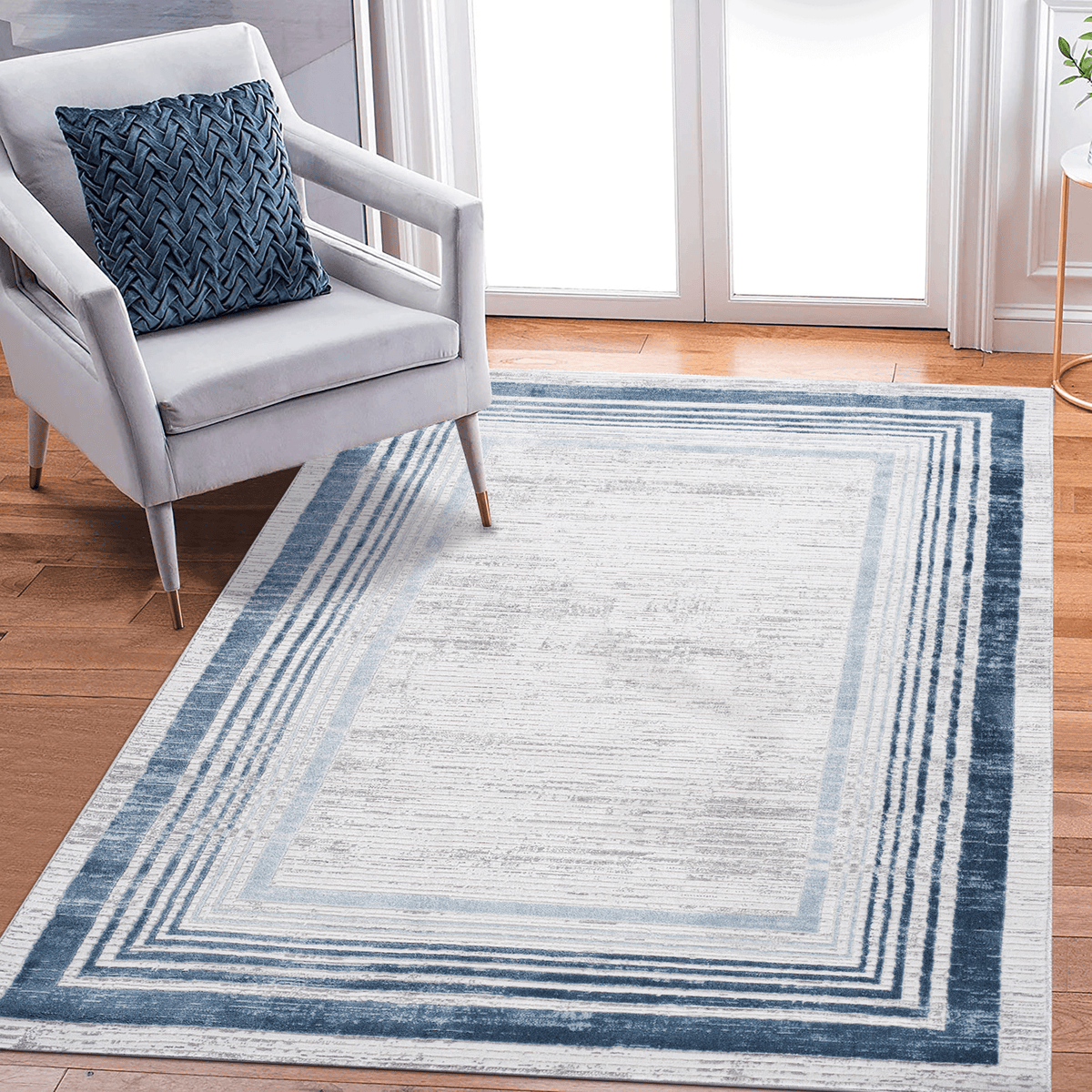 Marfi Collection 6.7x9 Rug with Durable Polyester - Silver, Grey Multi, Blue, Brown