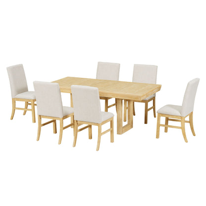 Topmax - 7 Piece Traditional Extendable Dining Table Set With Butterfly Leaf And 6 Upholstered Dining Table
