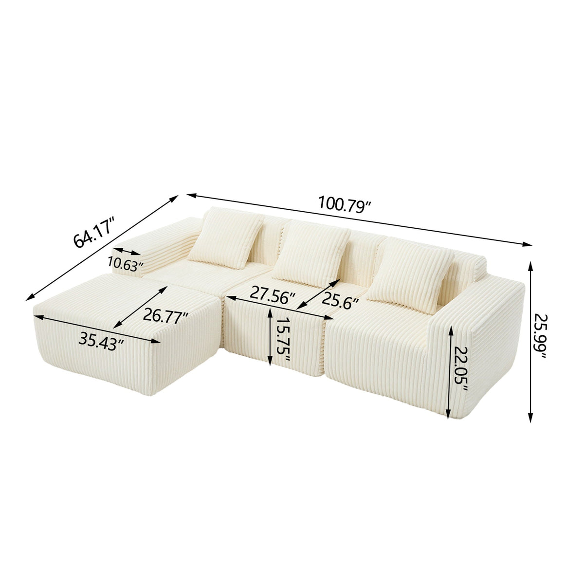 L - Shape Modern Minimalist Modular Sectional Sofa, Upholstered Cloud Couch With Deep Seats - view 15