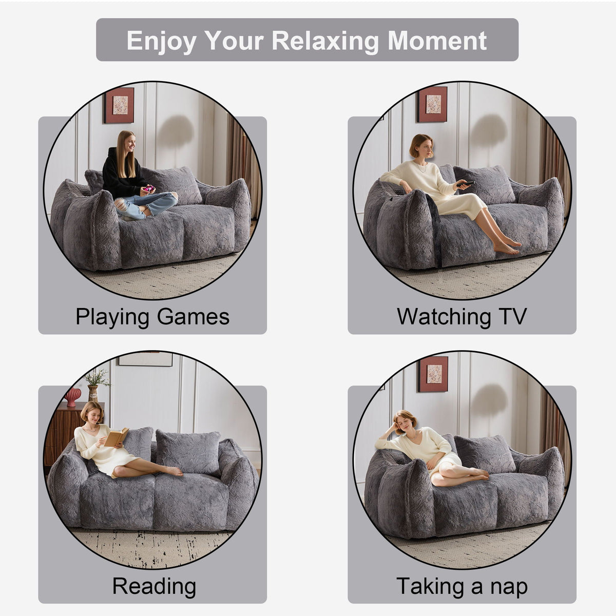 Giant Bean Bag Couch, Ultra Soft Fluffy Loveseat For Living Room - view 34