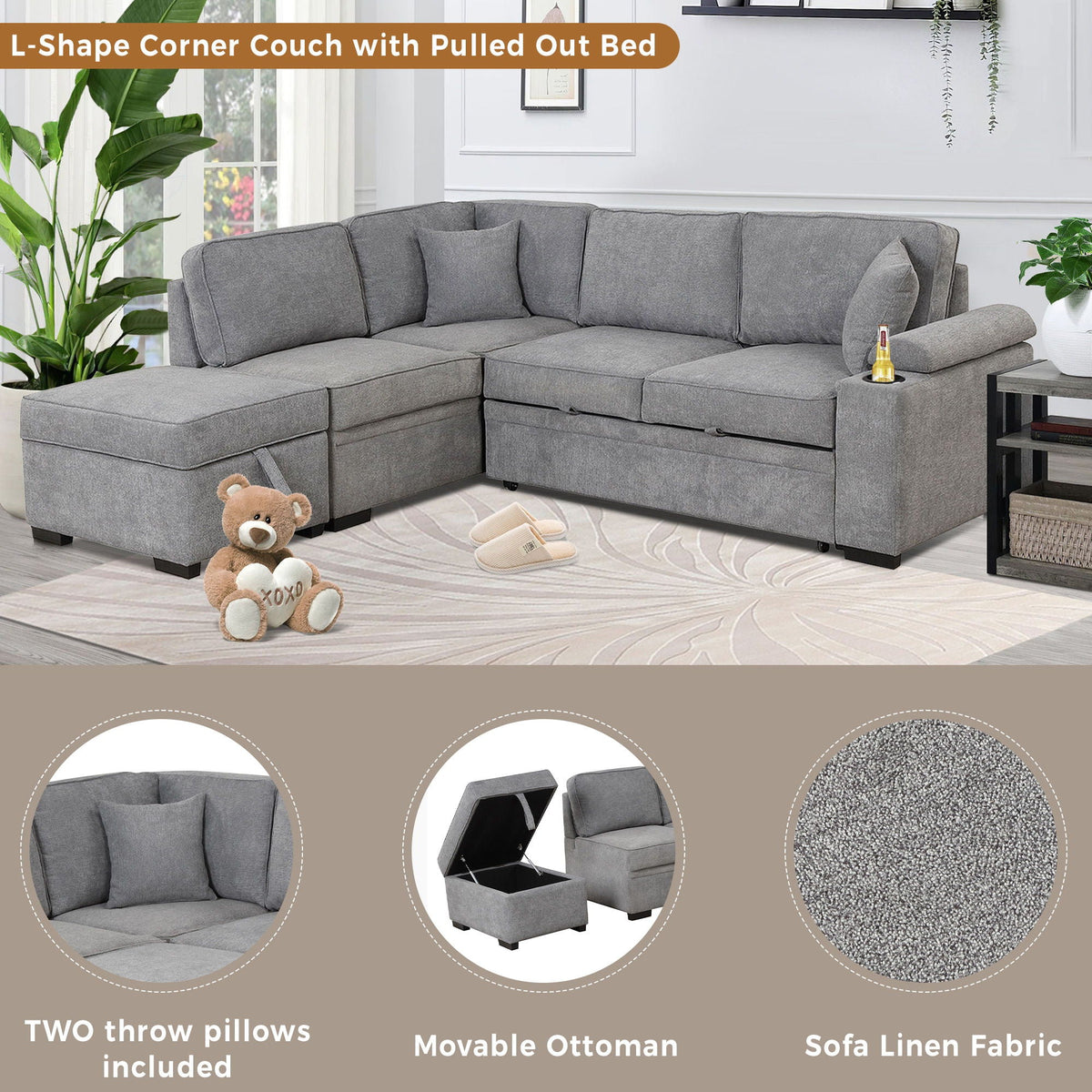 Sleeper Sofa Bed, 2 In 1 Pull Out Sofa Bed L Shape Couch With Storage Ottoman For Living Room, Bedroom Couch - view 21