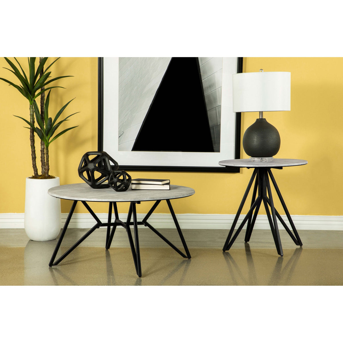 Hadi Cement and Gunmetal Round End Table