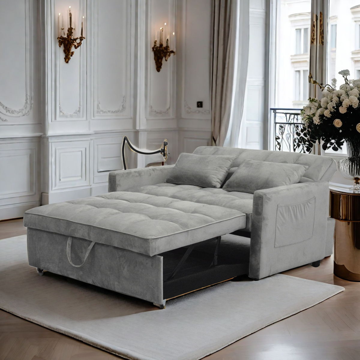 3 In 1 Convertible Sleeper Sofa Bed, Modern Fabric Futon Sofa Couch Pullout Bed, Adjustable Backrest With - view 4