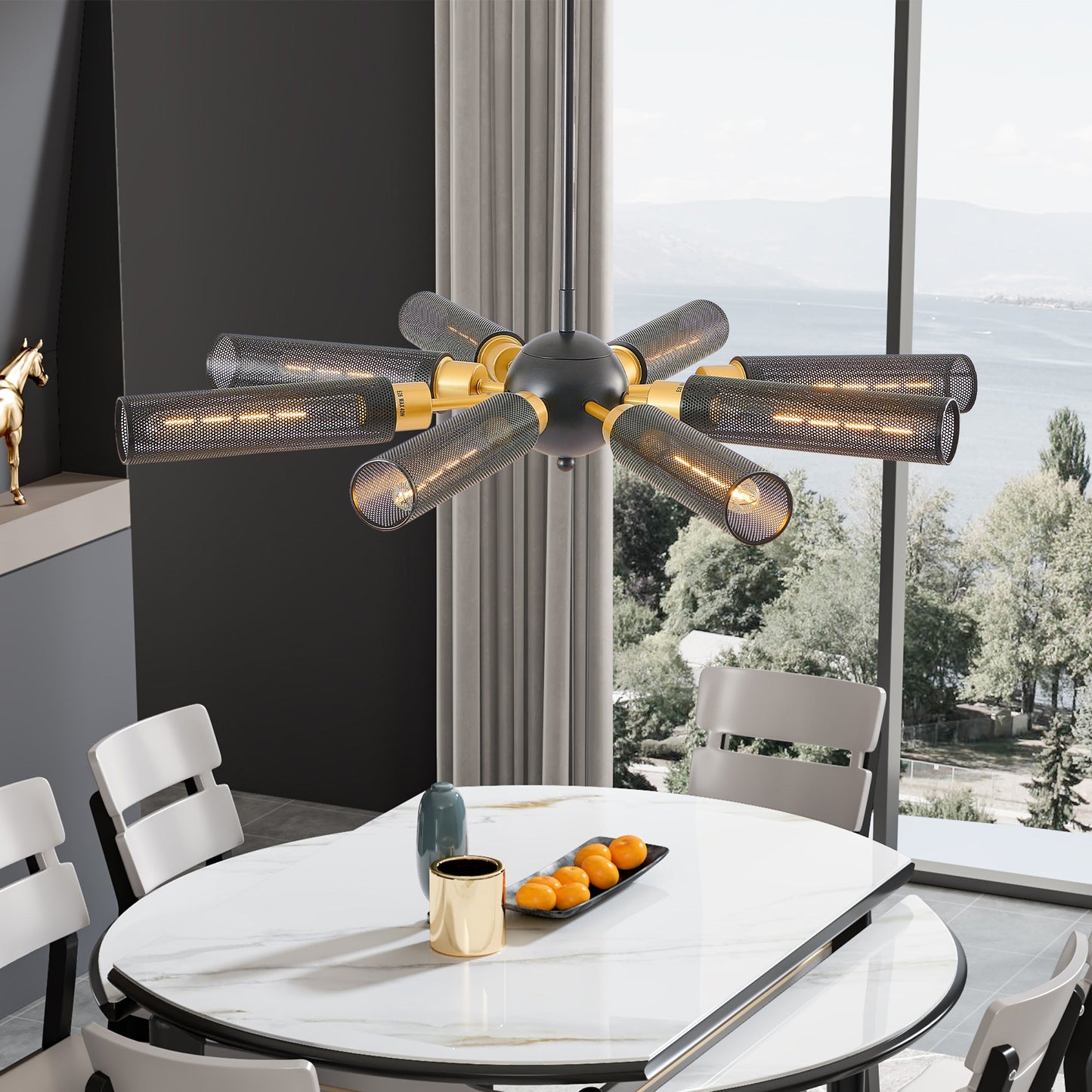 34" Modern Industrial Sputnik Chandelier, 8-Light