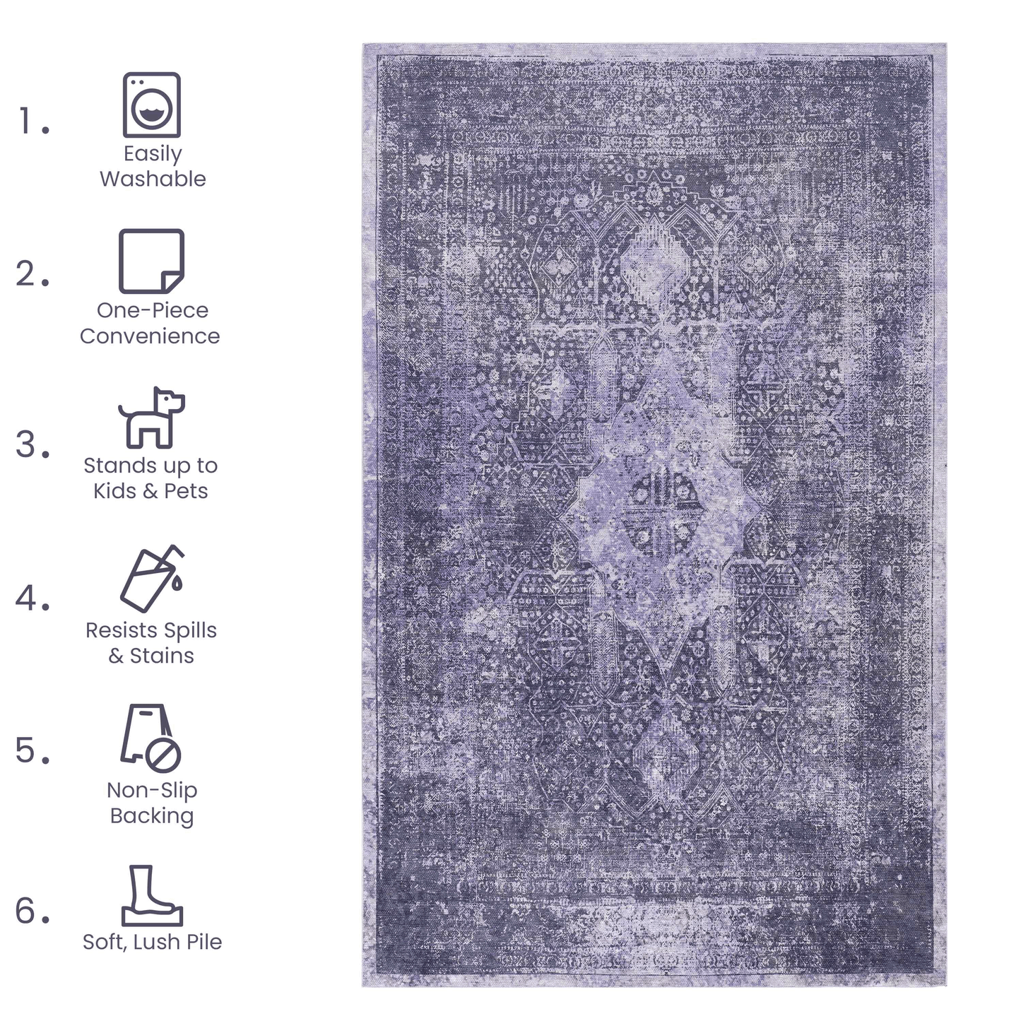 MAVAL Anthracite Washable Rug 2' x 3' Doormat