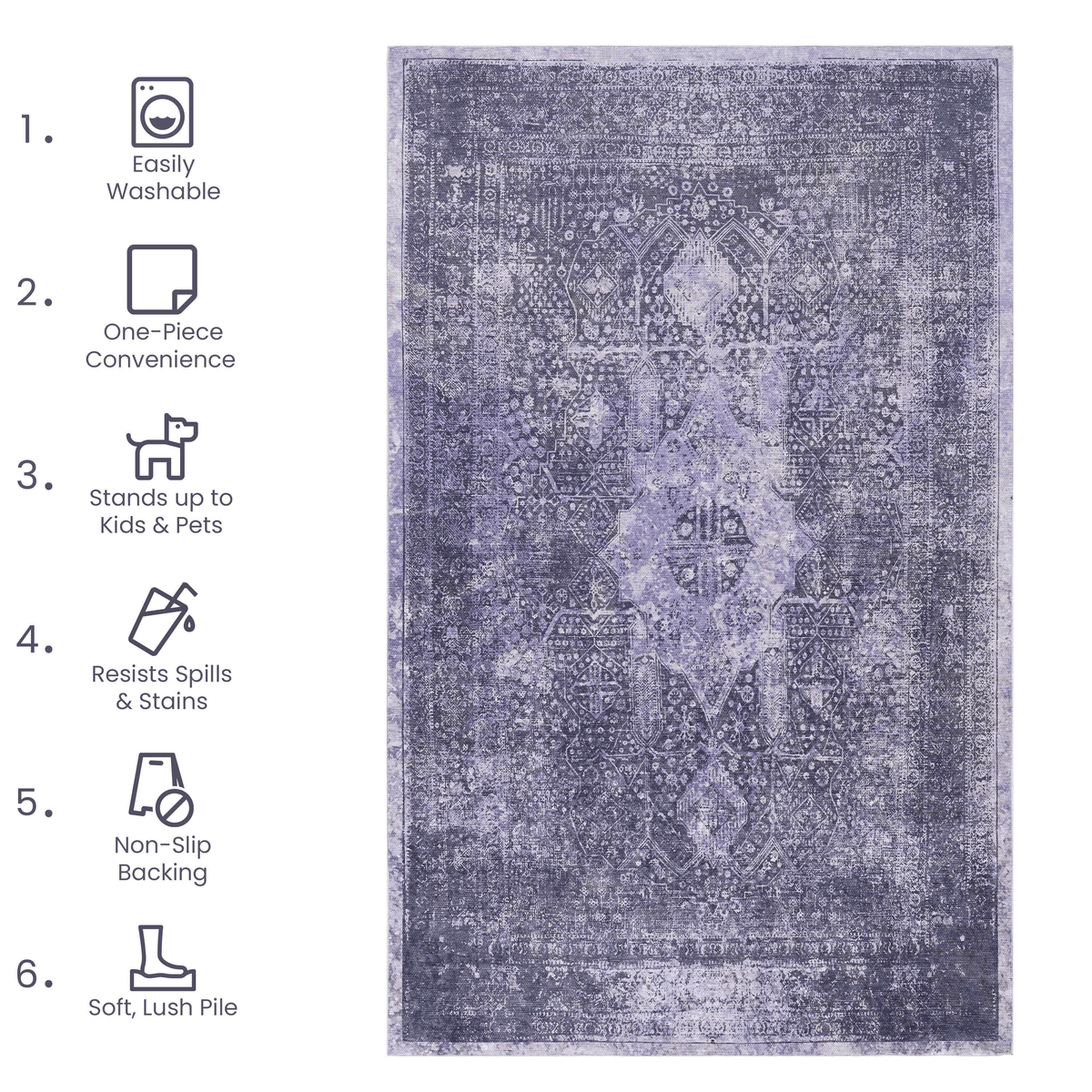 Maval Anthracite Washable Rug 2'6" x 10" Runner Rug