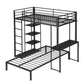 Metal Loft Bed Frame with LED Light Strip, Side Storage Shelves & Built-in Desk