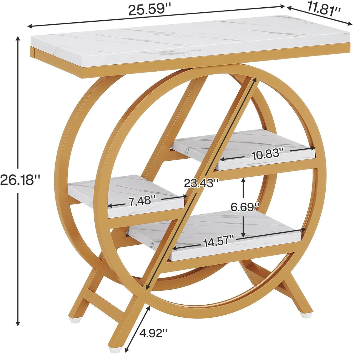 25.59 Inches 3-Tier Narrow End Table with Storage