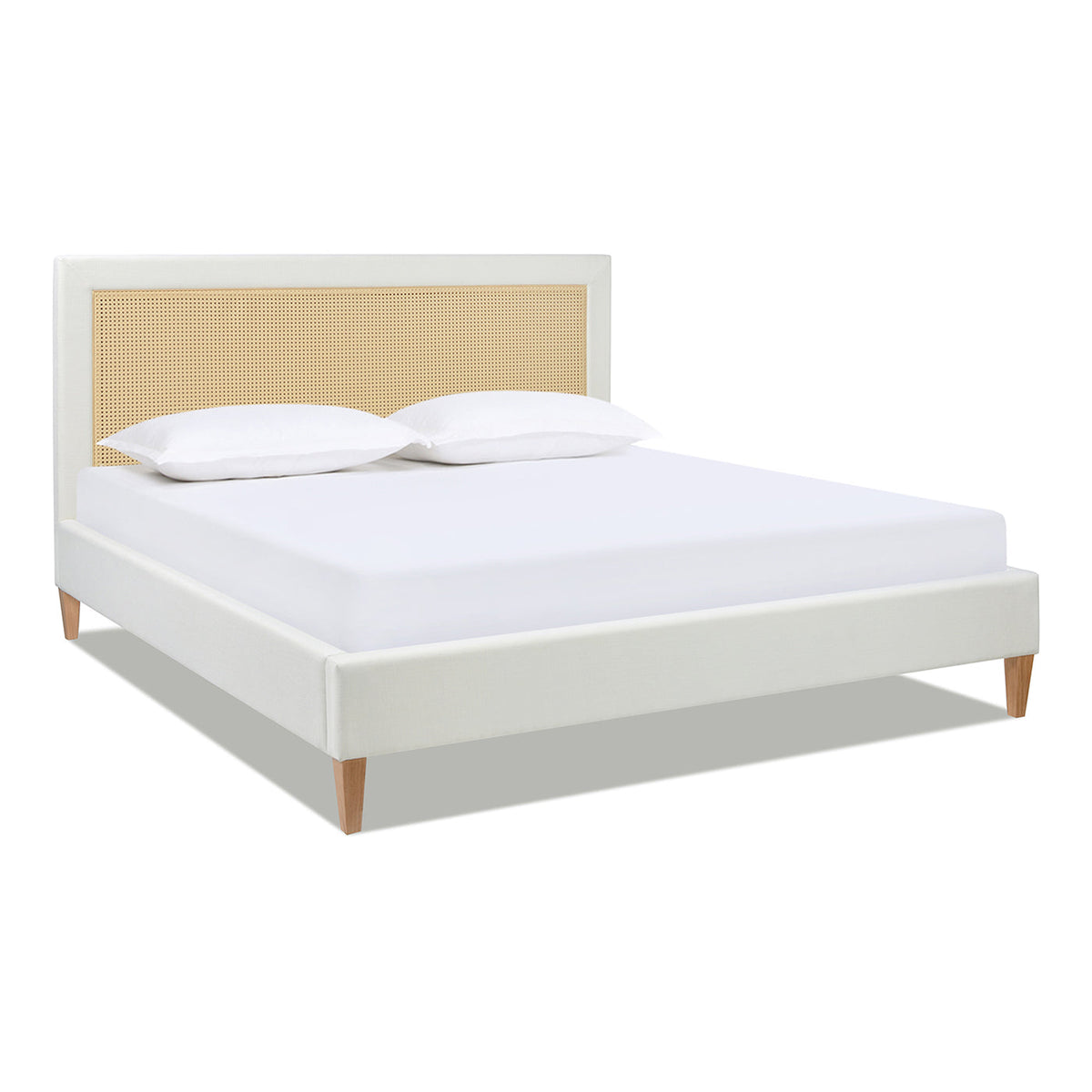 Haley Upholstered Cane-Back Platform Bed, King, Antique