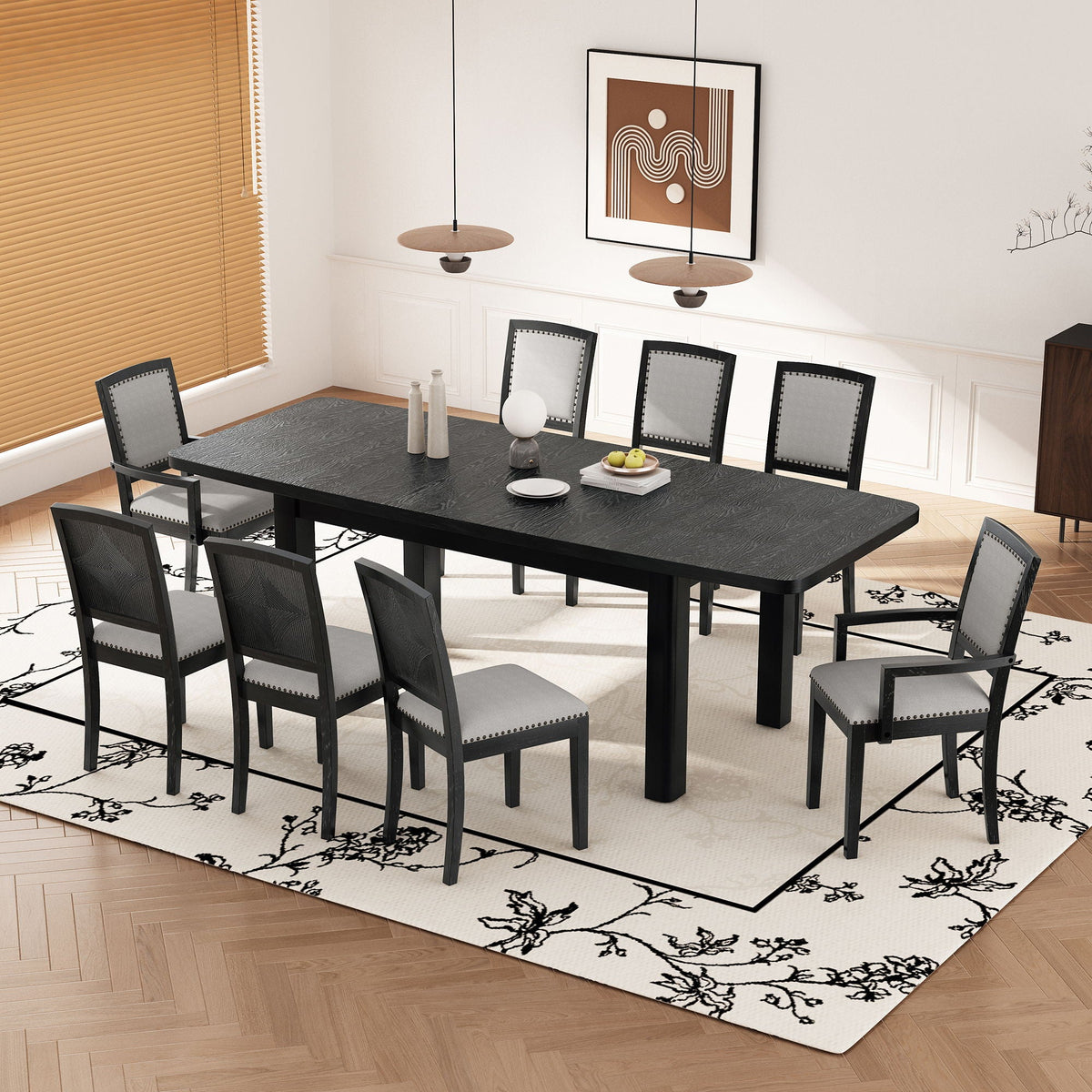 Topmax - Rustic Extendable Dining Table Set With Removable Leaf, 6 Upholstered Armless Dining Chairs And 2 - view 10