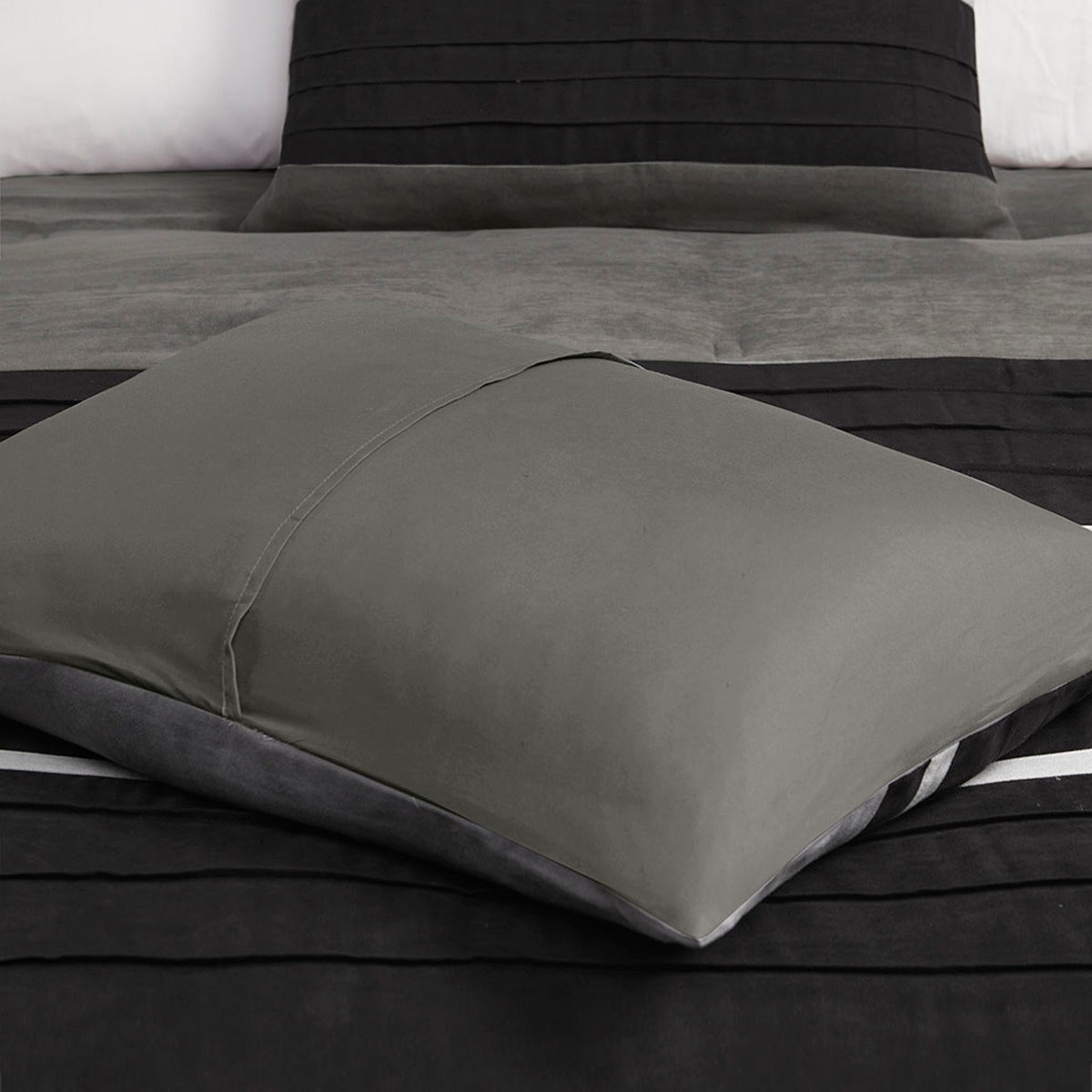7 Piece Faux Suede Comforter Set Black King