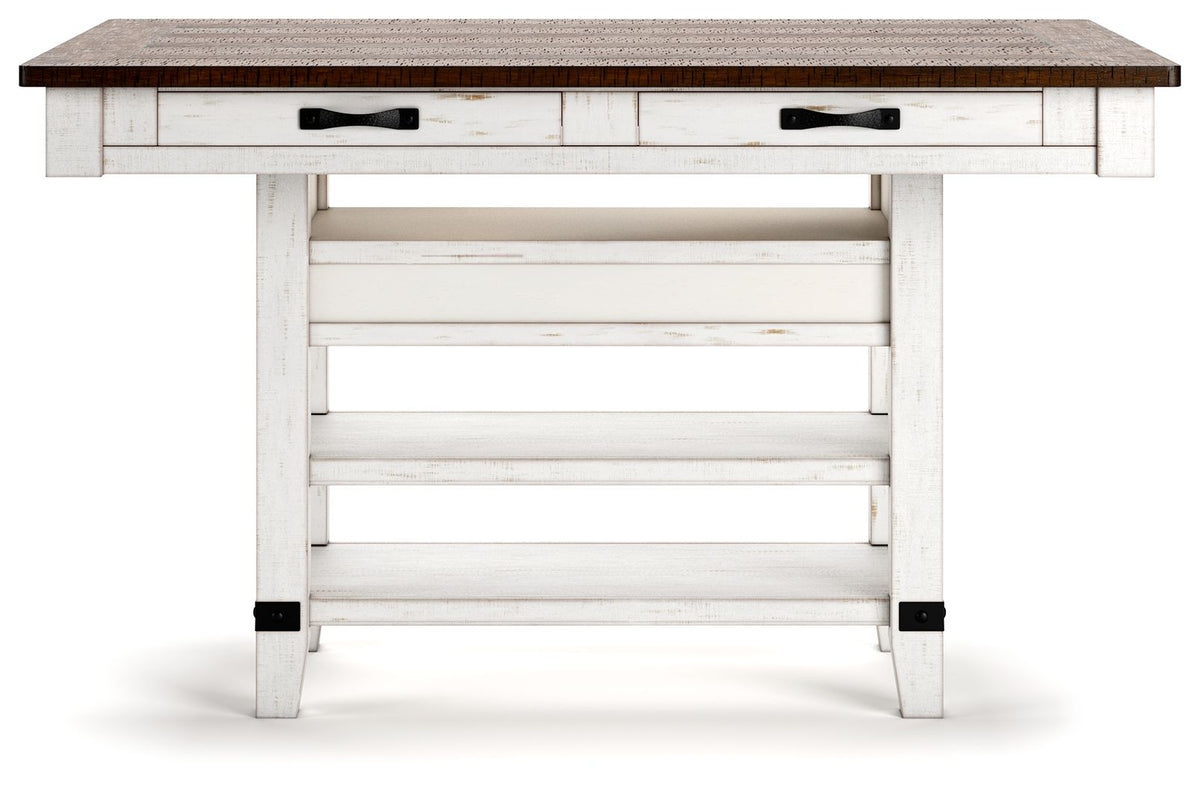 Valebeck - 5 Pc. - Counter Table With Wine Rack, 4 Swivel Stools - White / Brown