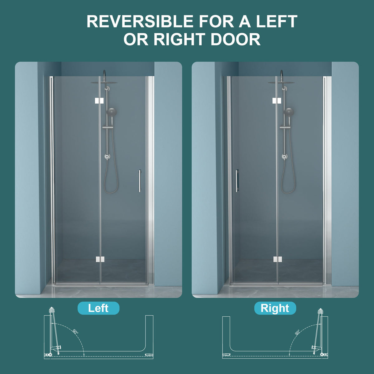 34"W x 72"H Frameless Shower Door with Tempered Glass