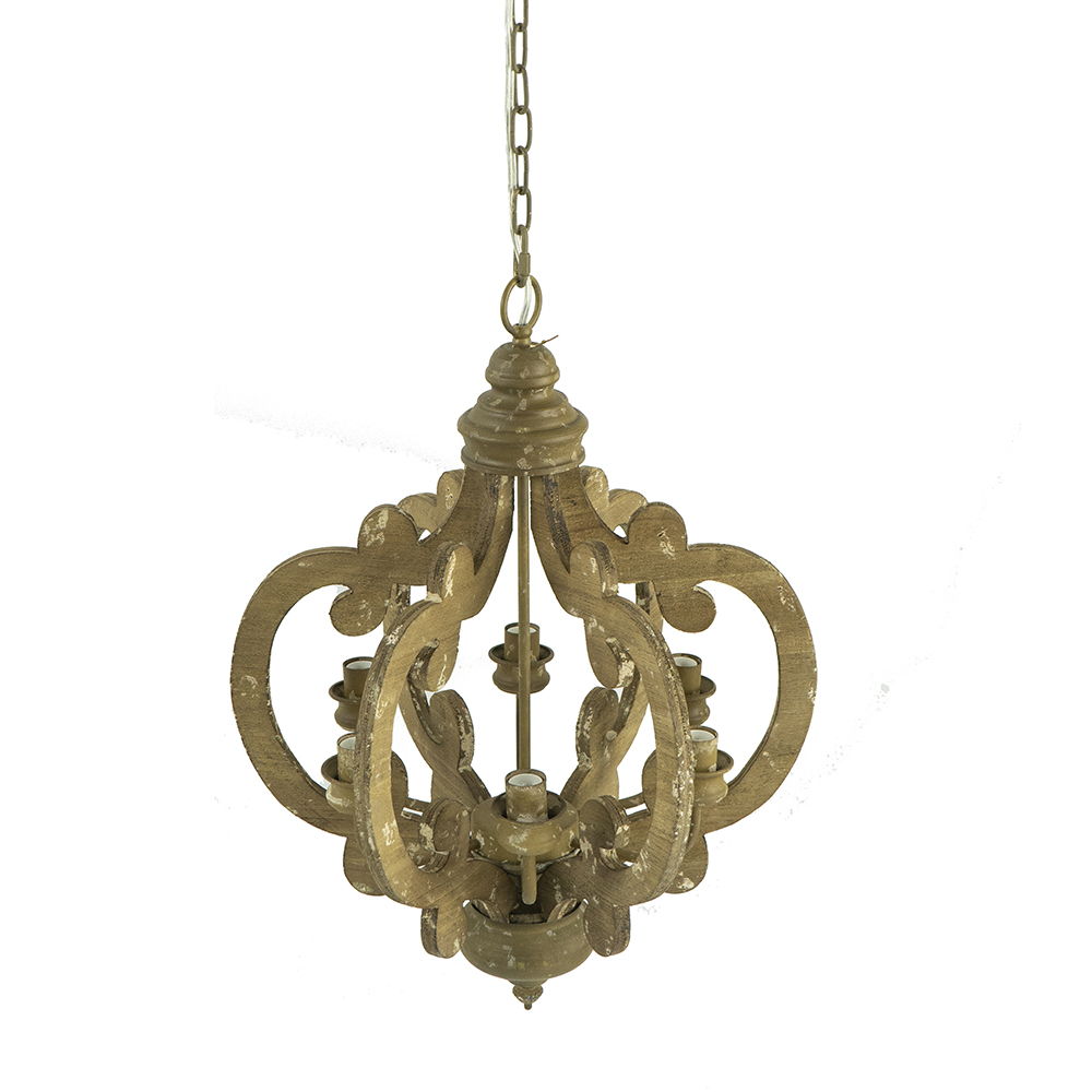 Farmhouse Chandelier, 6 Light Wood Chandelier Pendant Light Fixture With Adjustable Chain For Dining Room - view 33
