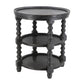 Round Three Tiered Side Table with Rattan Shelf