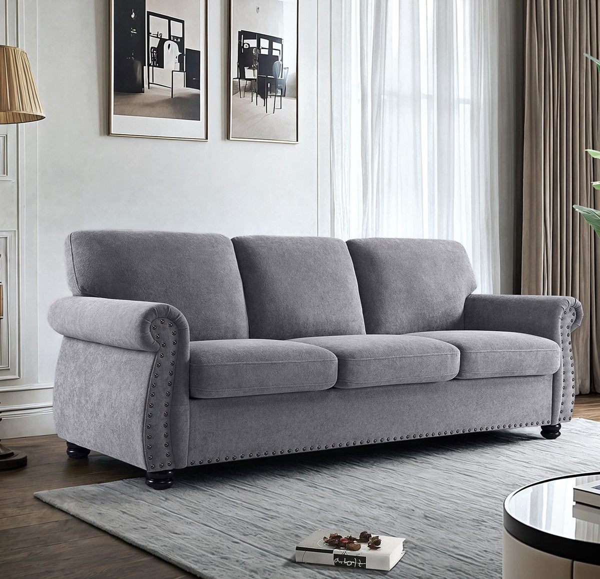 Soft Sofa, Upholstered 3 Seater Couch With High Density Foam, Loose Back Cushions And Turned Legs - view 19
