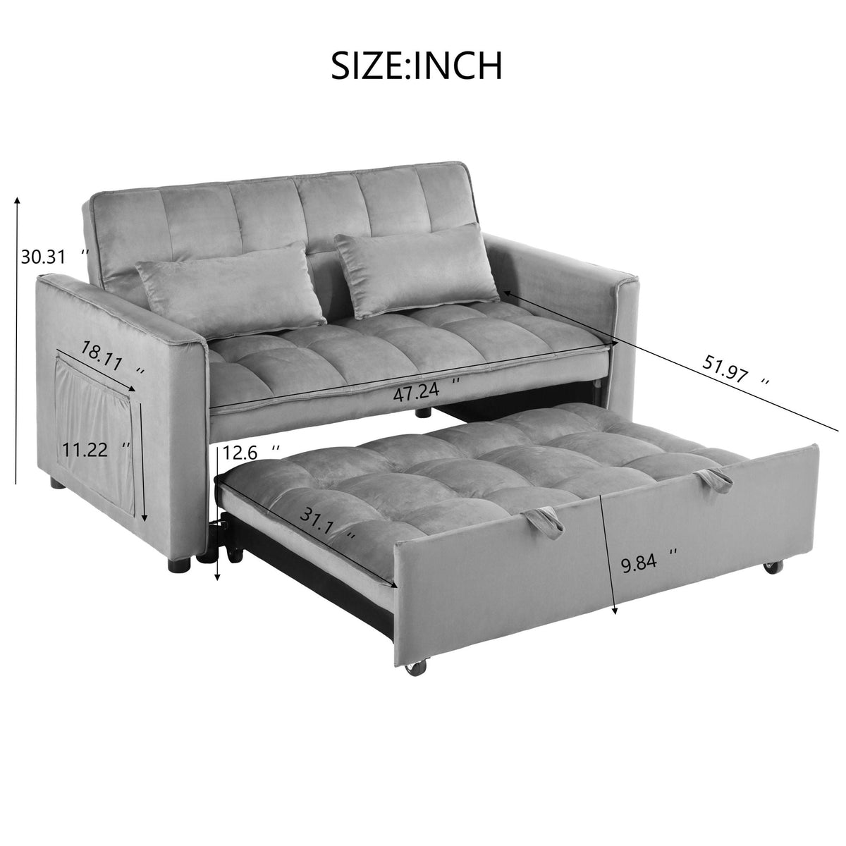 3 In 1 Pull Out Couch Convertible Sofa Bed With Reclining Backrest - view 27