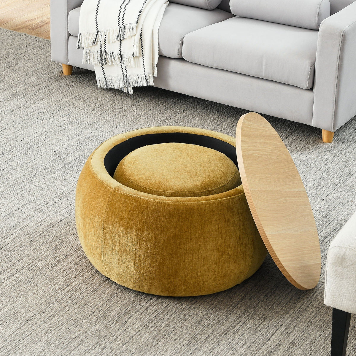 Round Storage Ottoman, 2 In 1 Function, End Table And Ottoman - view 28
