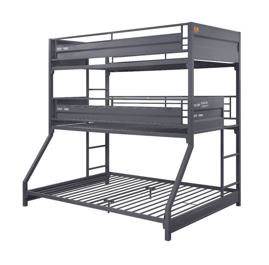 Cargo - Twin Over Twin Over Full Bunk Bed - Gunmetal