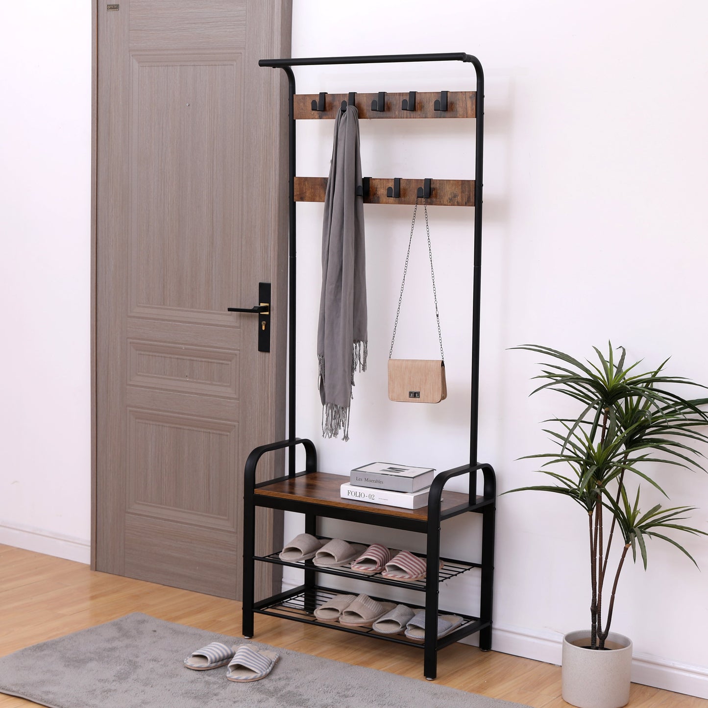 Coat Rack Hall Tree with Shoe Bench for Entryway