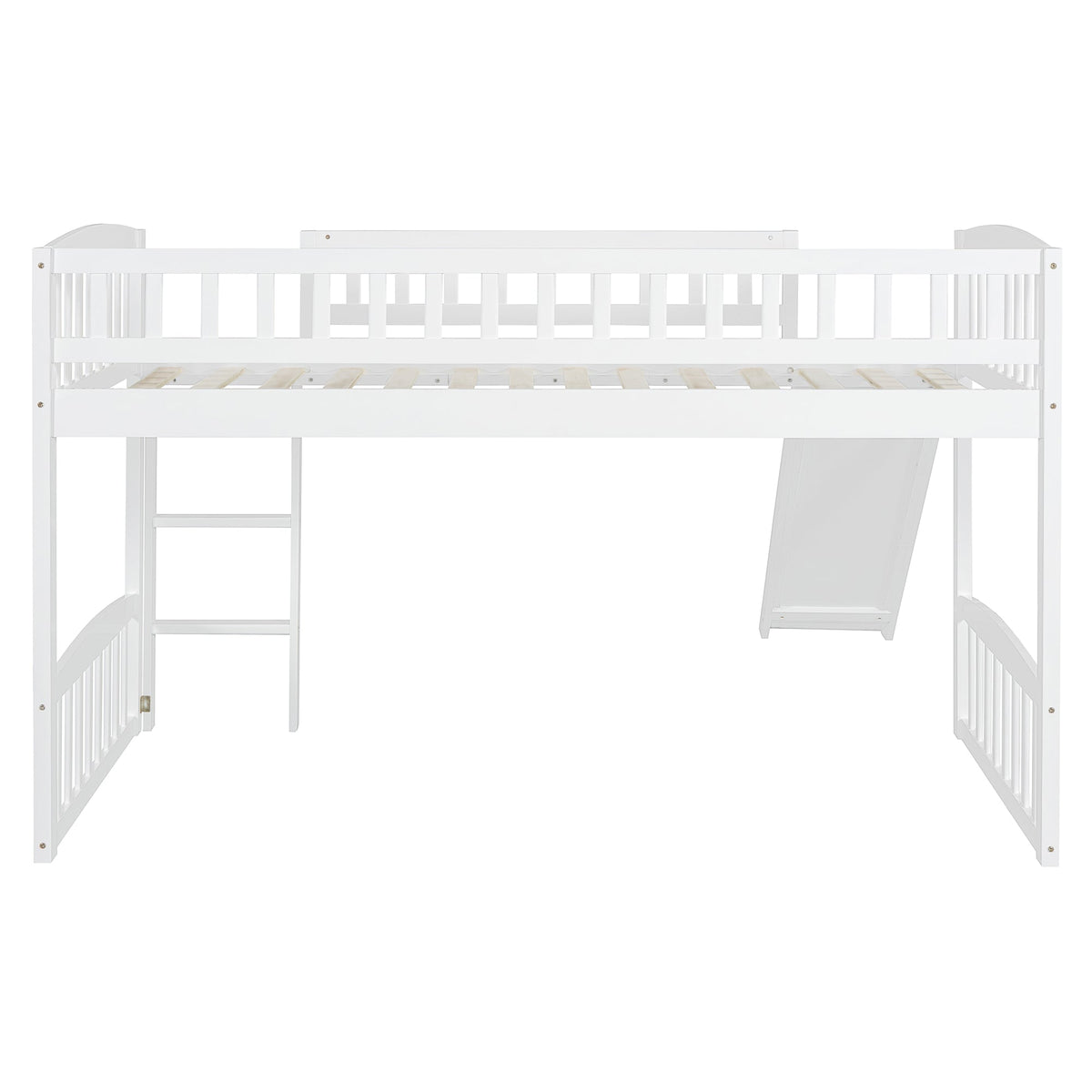 Twin Size Loft Bed With Slide And Ladder - White