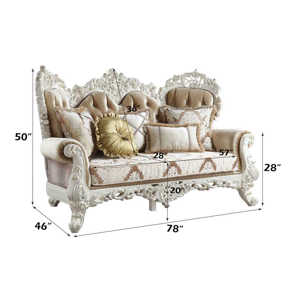 Vanaheim - Loveseat With 5 Pillows - Fabric & Antique White
