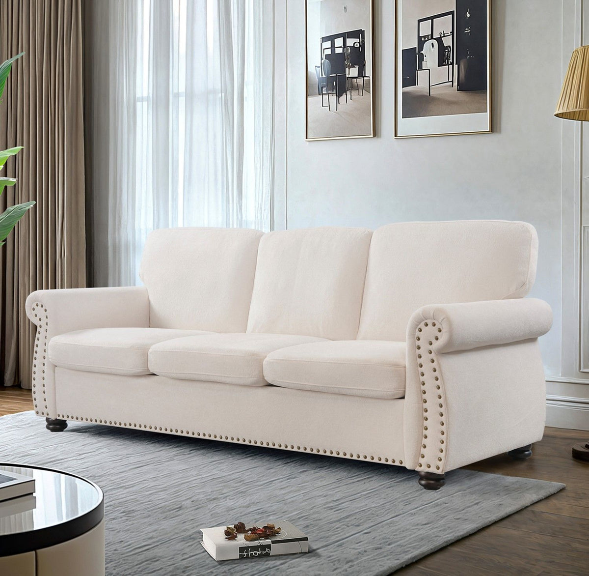 Soft Sofa, Upholstered 3 Seater Couch With High Density Foam, Loose Back Cushions And Turned Legs - view 20