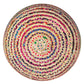 Margo 30 Inch Wide Round Pouf in Multi-Color Handwoven Jute and Cotton