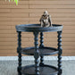 Round Three Tiered Side Table with Rattan Shelf
