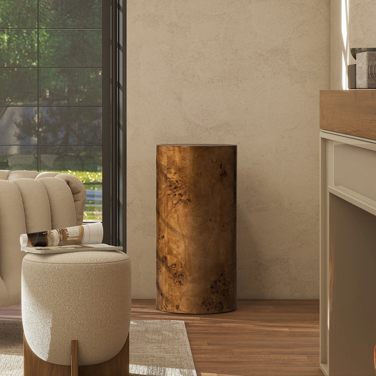 Nebula 29.5" Burl Accent Pillar Side Table