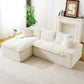 White Turtle Velvet Versatile Sofa: Convertible Twin-Seat with Left Chaise Lounge